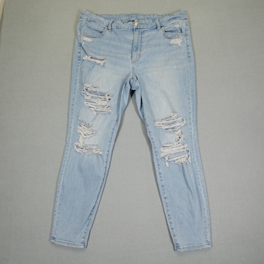 American Eagle Jeans Women 18 Blue Curvy High Rise Jegging Distressed Next Level